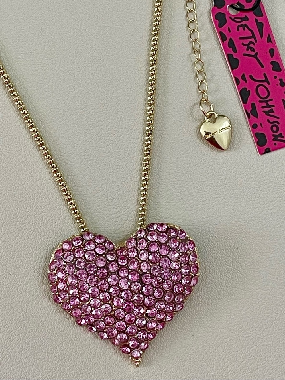 Betsey Johnson Gold-Tone Necklace with Pink Crystal Pave Heart Pendant